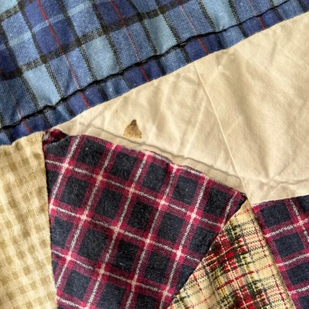 Primitive Patchwork Pinwheel Quilt 64x81 Country Cottage Throw  needs a repair